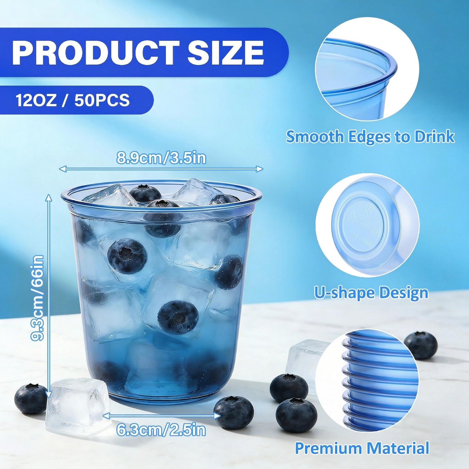 50 Pcs Blue Plastic Cups, 12oz Disposable Stemless Wine Glasses for Cocktail …