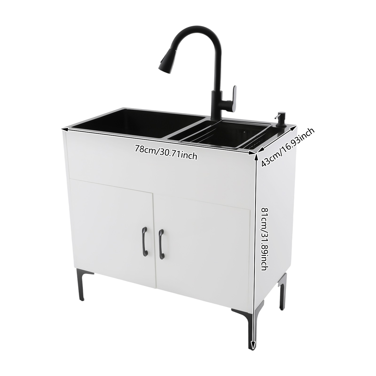 Sink with Pull-Out Faucet and Cabinet Freestanding Kitchen Sink with Cabinet