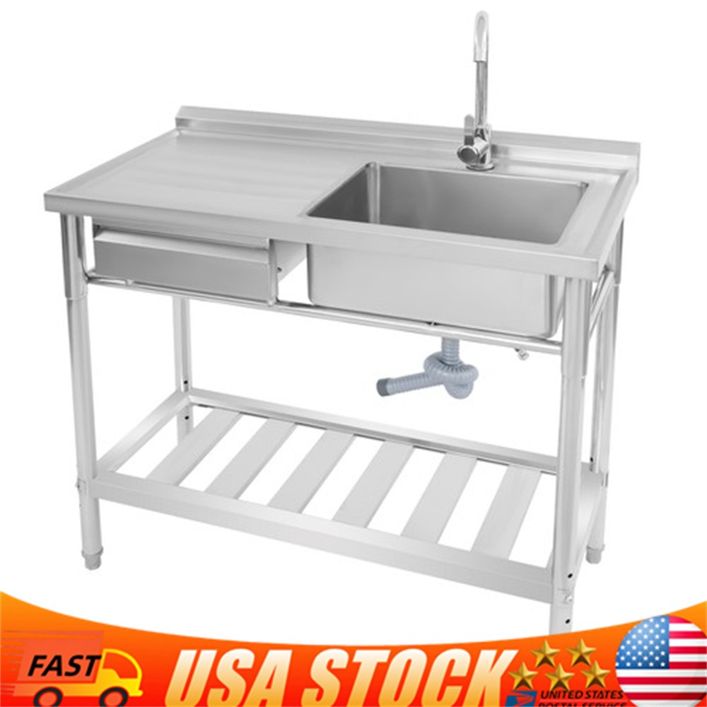 Kitchen Freestanding Stainless Steel Utility Sink w/ Cabinet Pull-Out Faucet