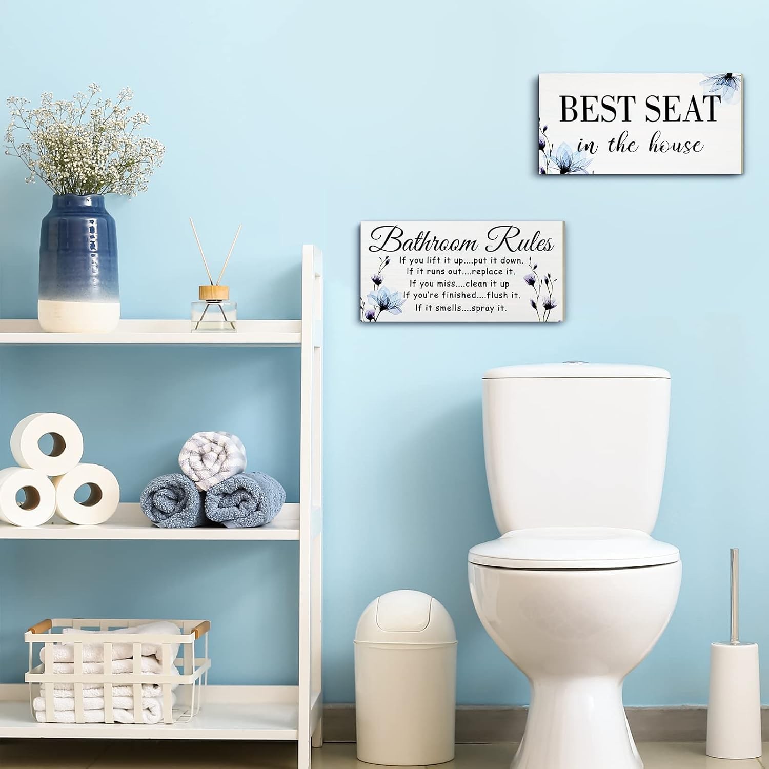 Jetec 2 Pieces Funny Bathroom Pictures Wall Sign Decor Farmhouse white, black