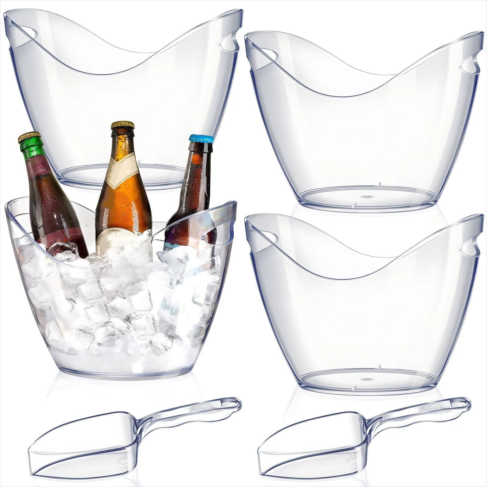 Cunhill 6 Pieces Plastic Clear Ice Bucket Scoops Clear Acrylic Ice Tub Plastic