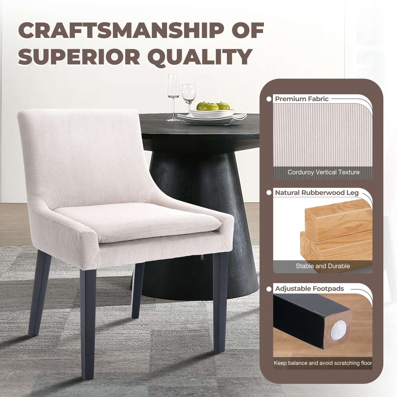 Dining Chairs Set of 2, Corduroy Accent Side Leisure Chairs for Dining-Room