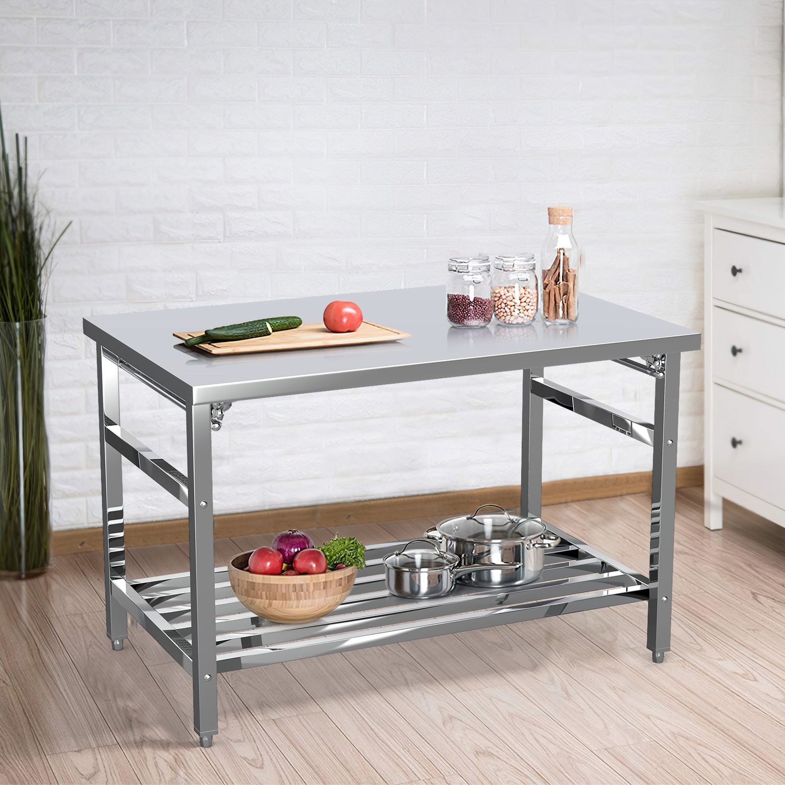 Stainless Steel Floding Table 48x30Inch Commercial Work Table Kitchen Prep Table