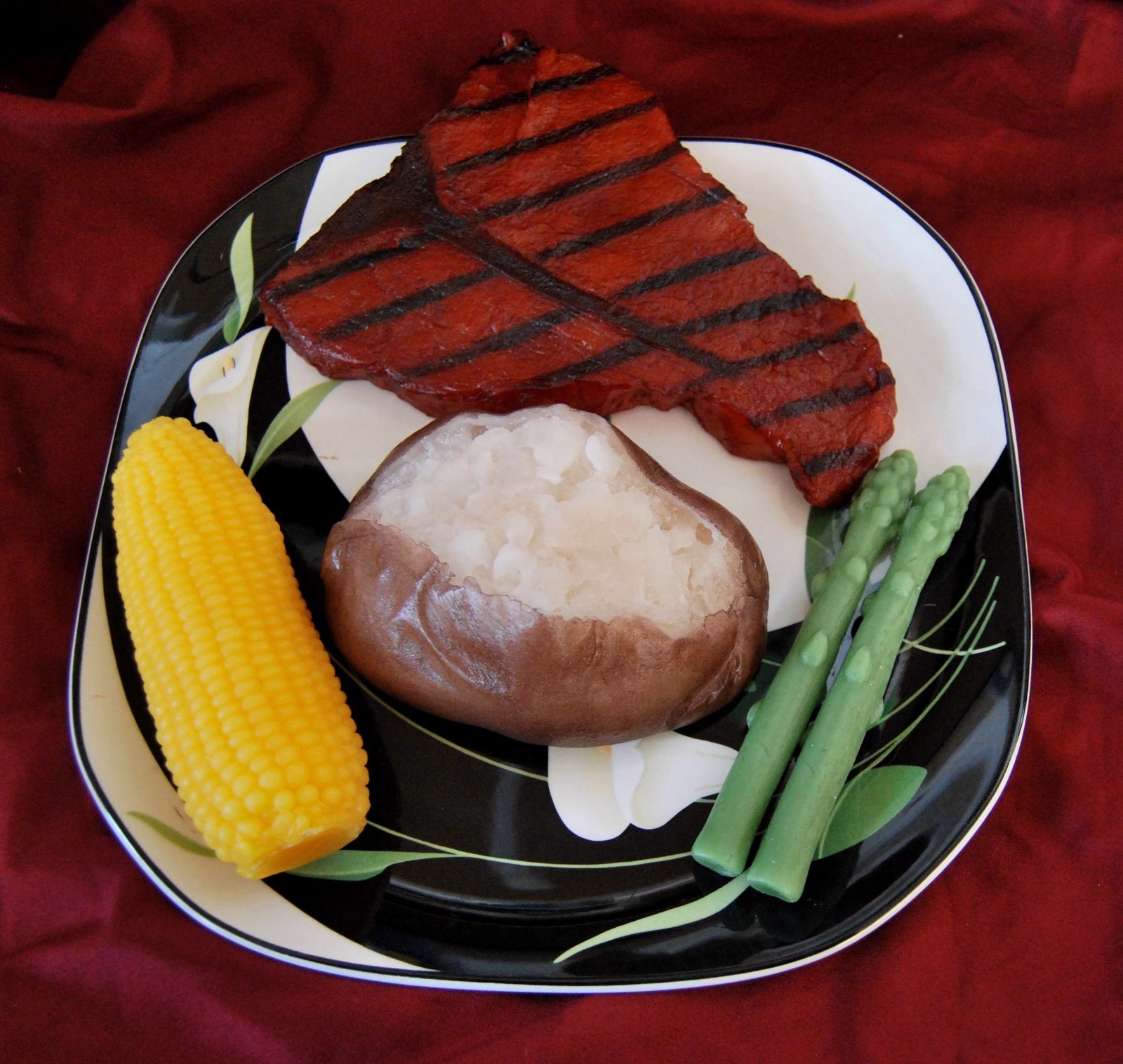 Wax Grilled Steak Dinner, Baked Potato, Full Size Corn, Prop, Fake Food