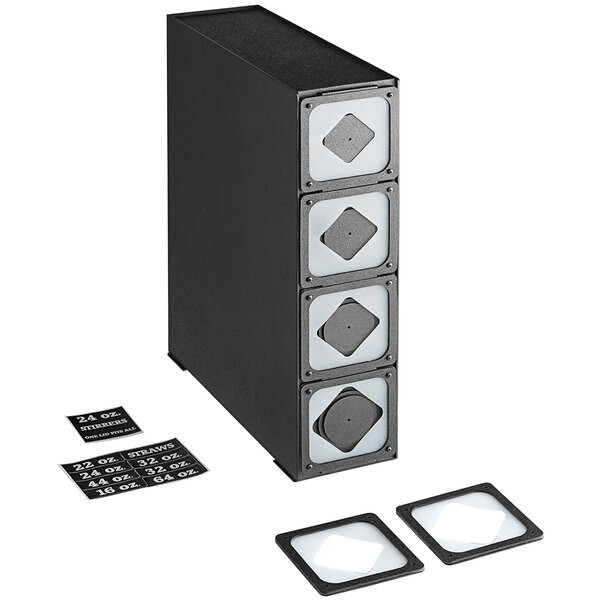 KleanTake by ServSense Black Countertop Slim Cup Dispenser Cabinet – 4 Slot