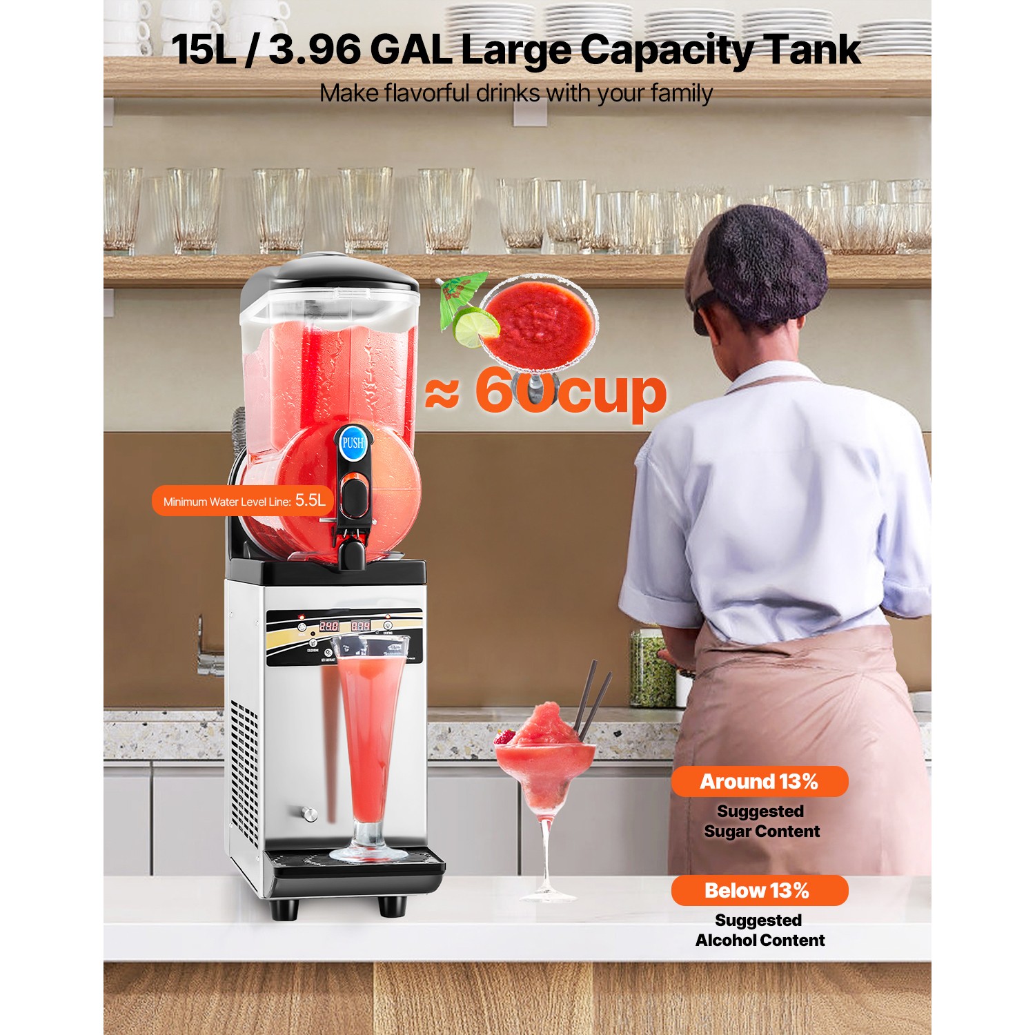 Uimoso Commercial Frozen Drink Slushy Machine 15L/30L/45L Slushie Beverage Maker
