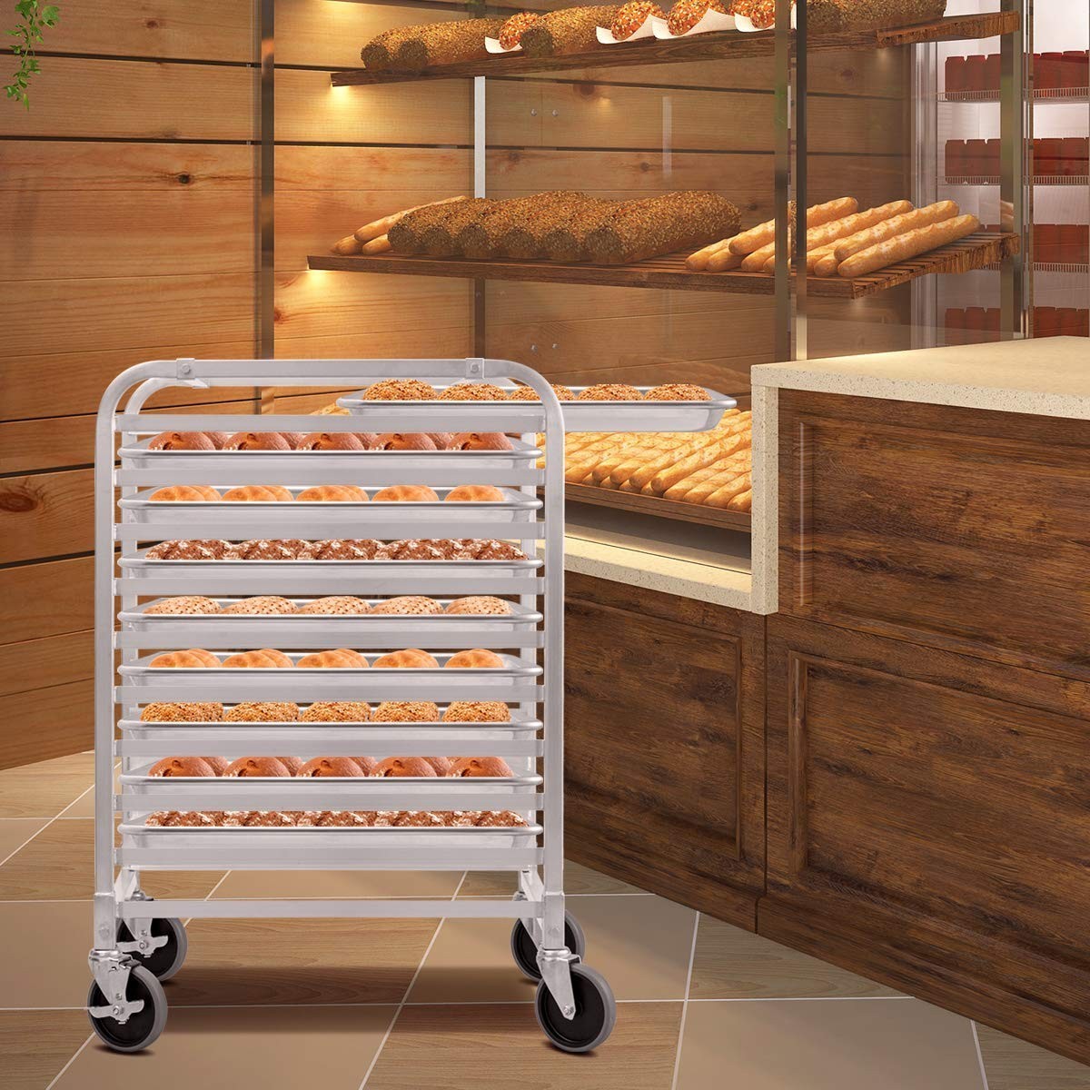 10 Tier Aluminum Bakery Rack, Commercial Kitchen Bun Pan Sheet Pan Rack, Mobi…