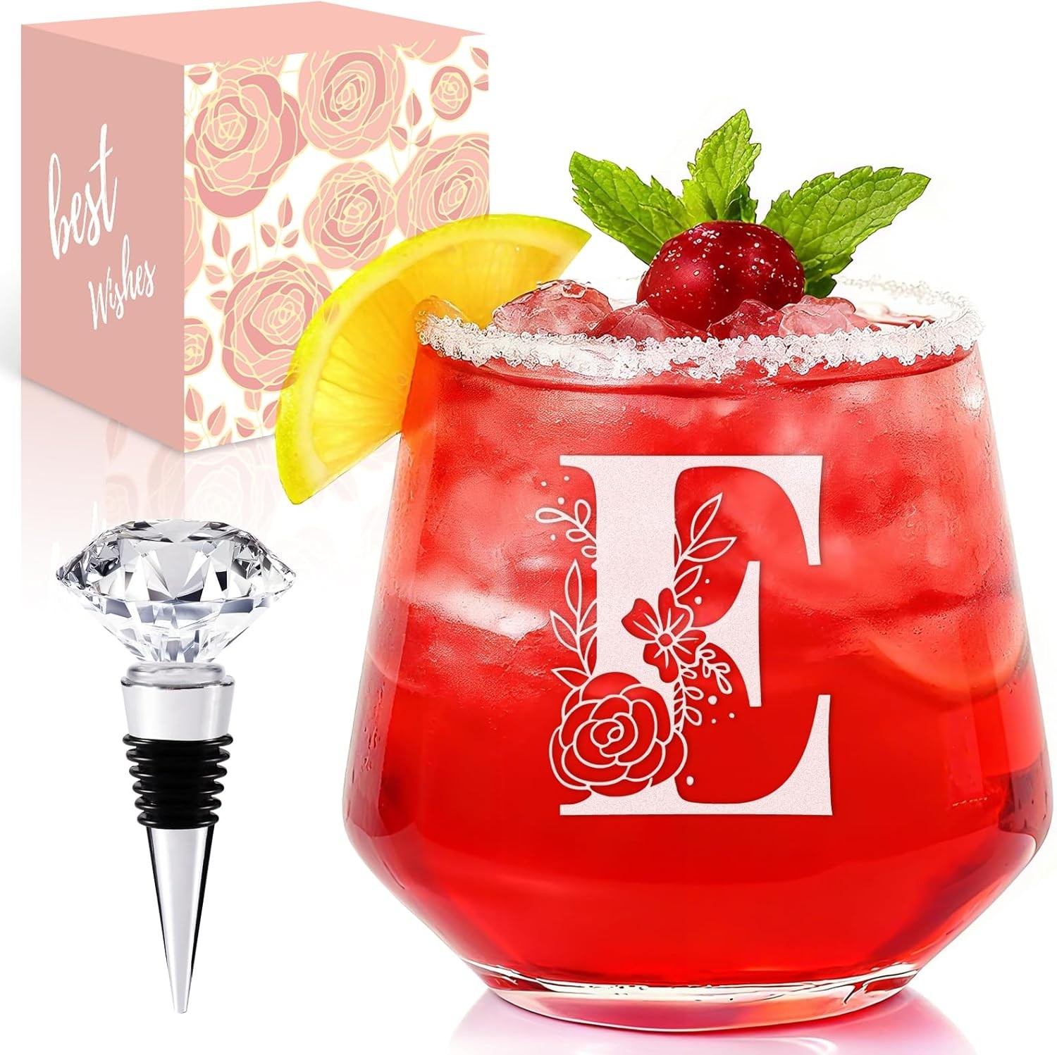 Personalized Wine Glass for Women, Stemless Monogram Wine Glass with A–Z Initial
