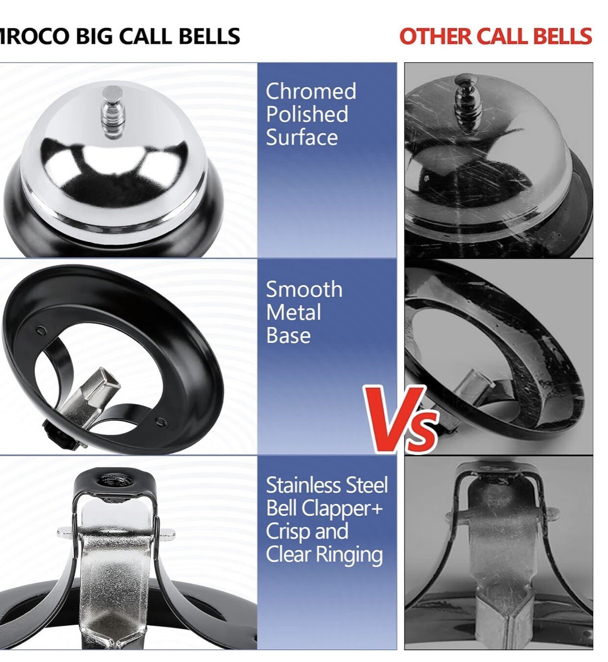 2 PCS Service Bell for Call & Desk Service with All-Metal Construction 3.38 Inch