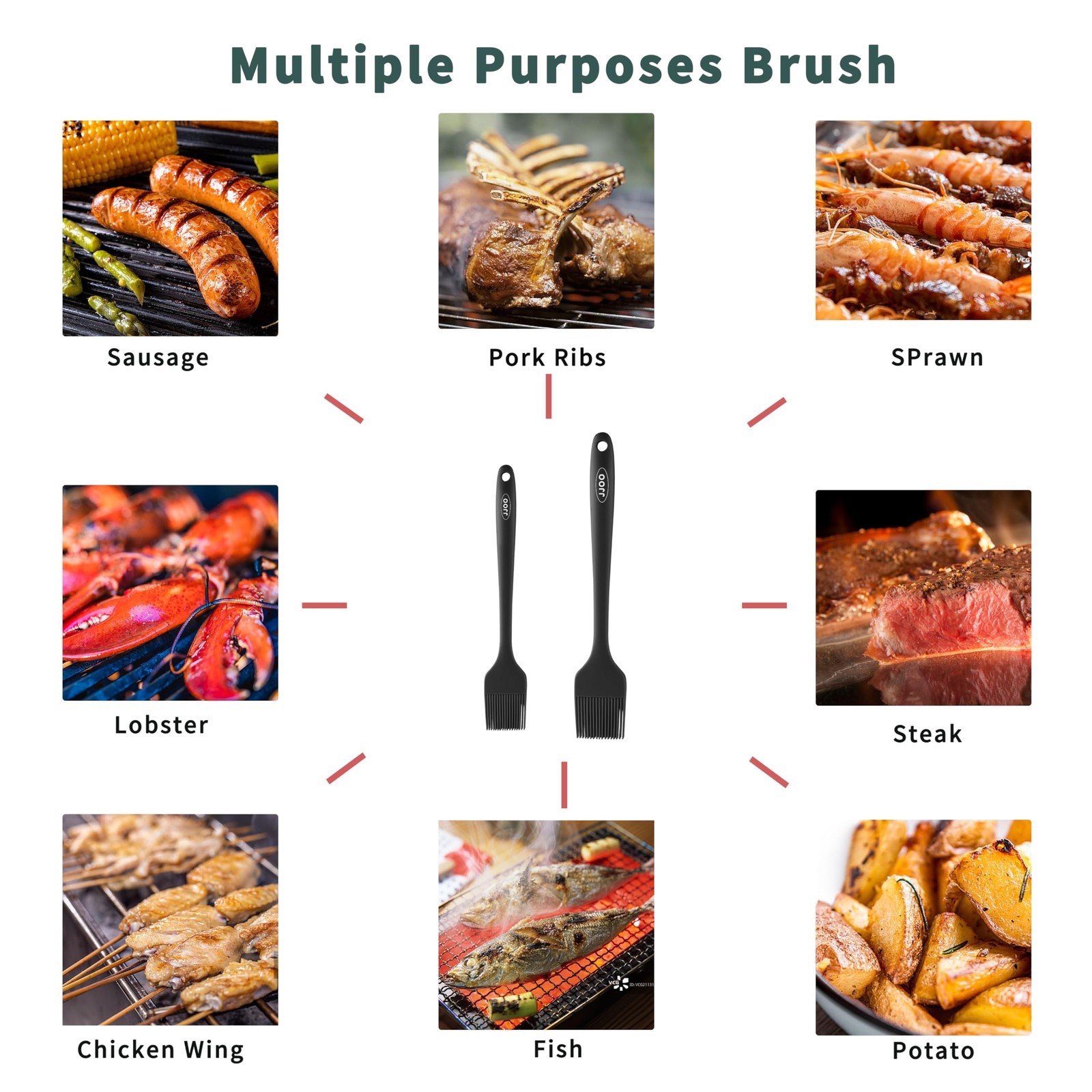 2PCS Silicone Basting Pastry Brush, JJOO Heat Resistant 10.23*1.57, Black