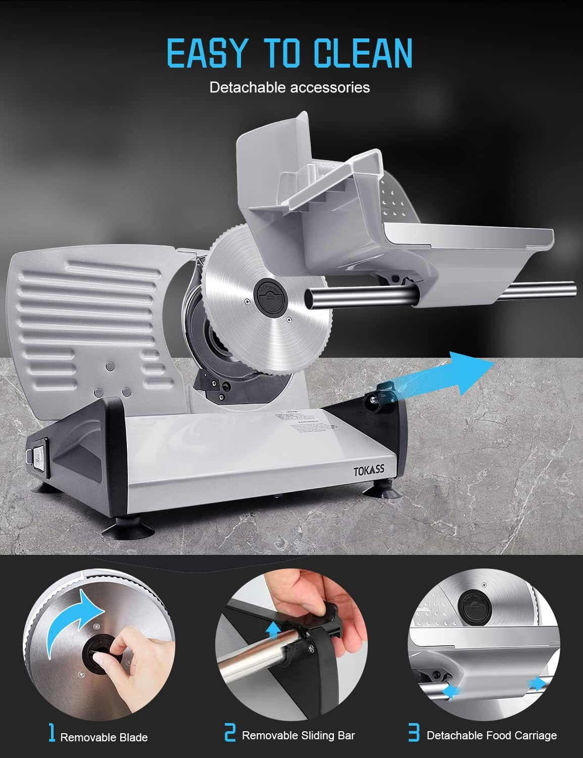 200W Meat Slicer Machine for Home Use,Deli Slicer with 2 Removable 7.5» Stainle