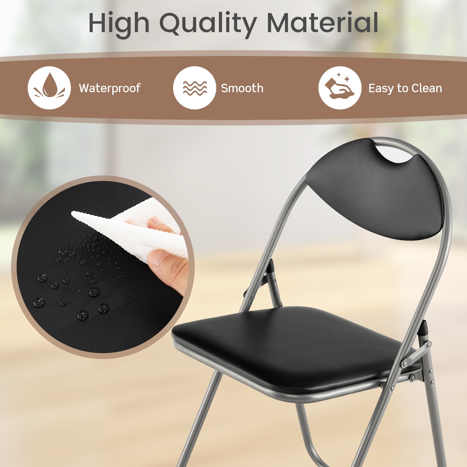 4 PCS Folding U Shape Chairs Furniture Home Outdoor Picnic Portable Black