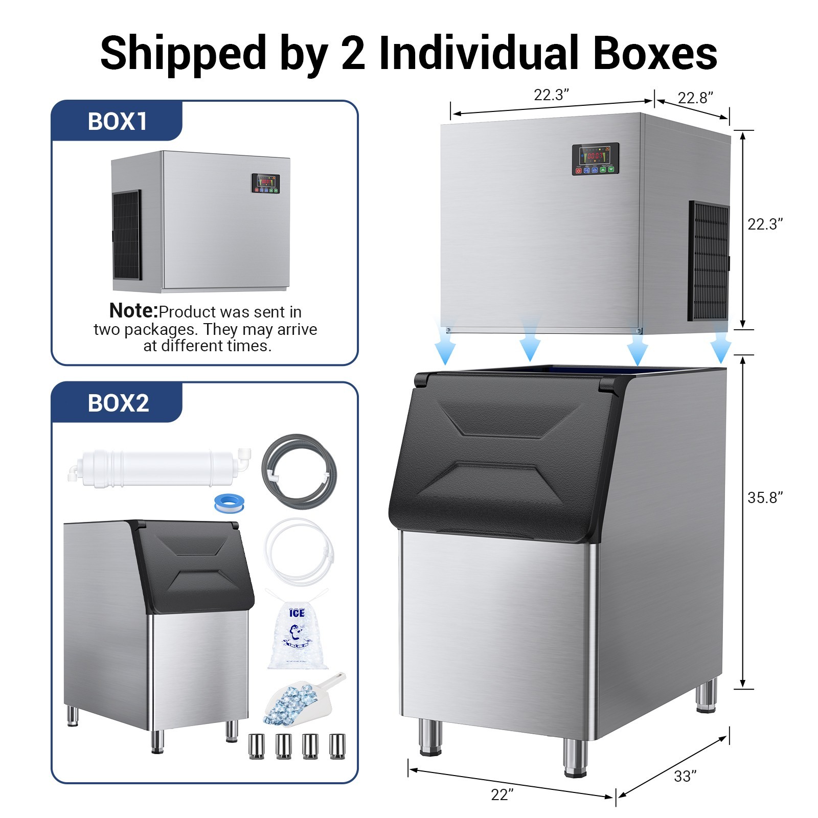Commercial Ice Machine 680LBS/24H,Storage 560LBS,Large Industrial Ice Maker