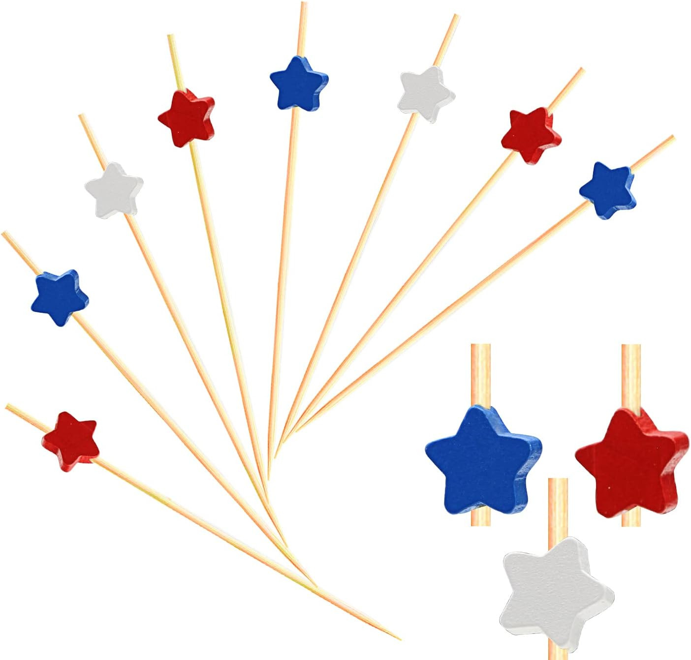 100pcs Red White Blue Star Cocktail Picks Fruit Sticks Food Toothpicks Sandwich
