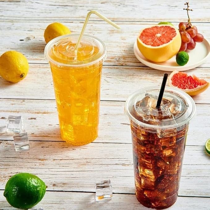 20 Oz Clear Plastic Cups PET Disposable Cold Cups With Lids and Straws for Party