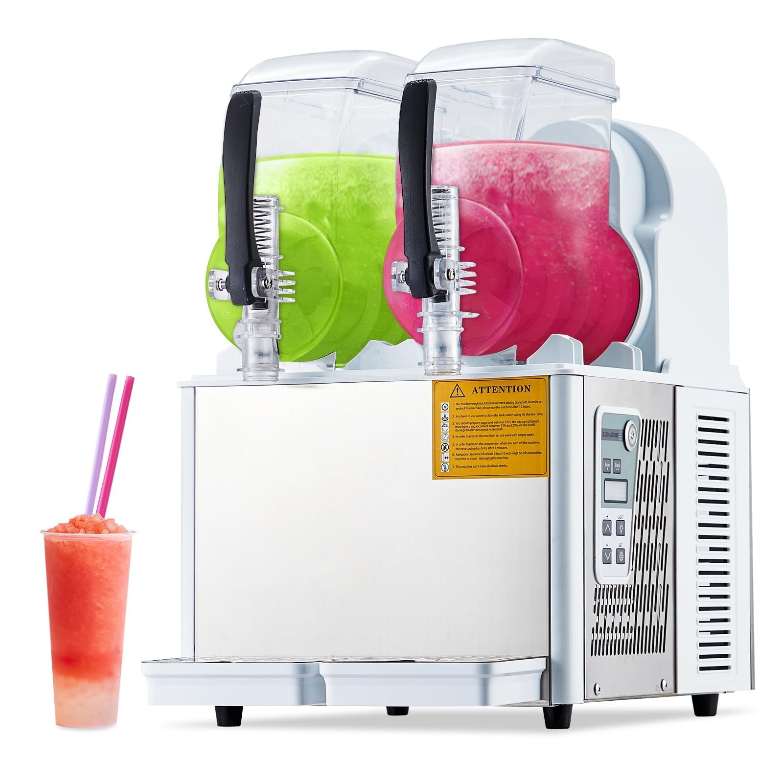 Self-Cleaning Dual 4L Commercial Slushie Machine, 370W, 7.2L, Carbon Steel Hand