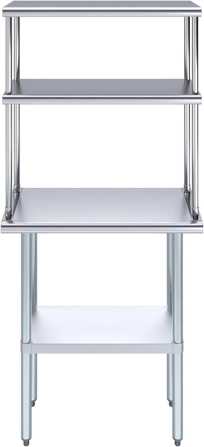 Stainless Steel Prep Table w/ Double Overshelf – Commercial Kitchen Workstation