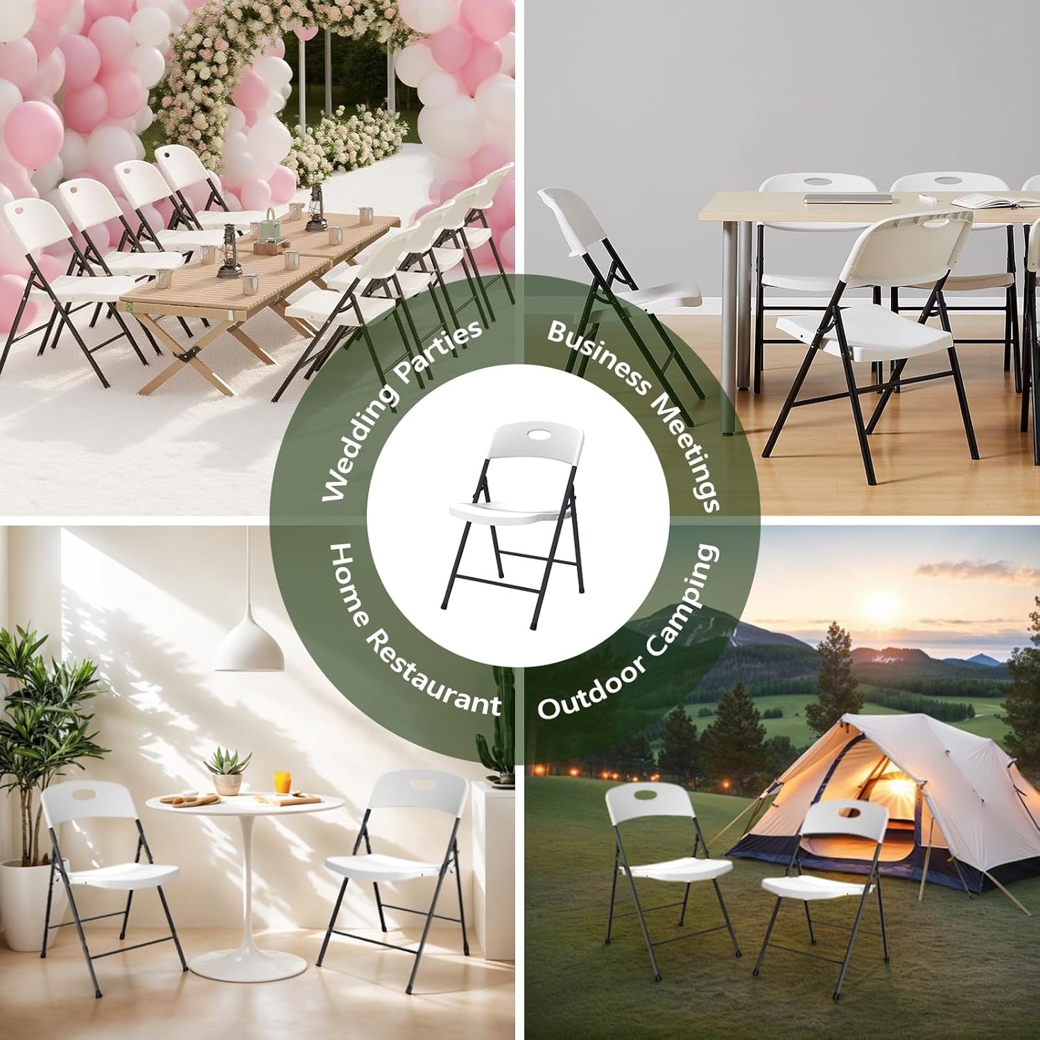 6 Pack, Outdoor Plastic Folding Chairs,Portable Capacity Heavy Duty Foldable