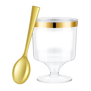 160Pcs Dessert Cups with Golden Spoon,5Oz Clear Plastic Parfait Cups,Mini