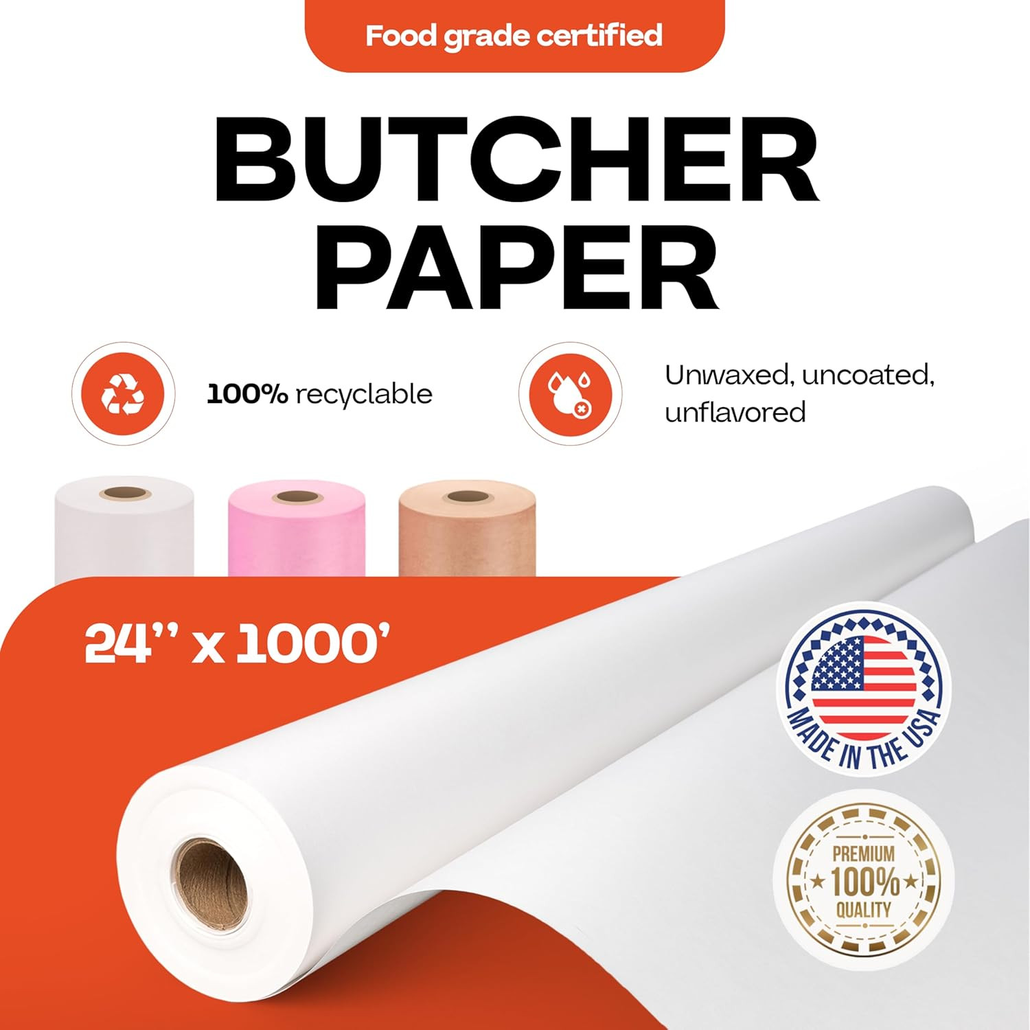 White Butcher Paper 24″ X 12000″ (1000 Feet) – Usa-Made Natural Butcher Paper Ro
