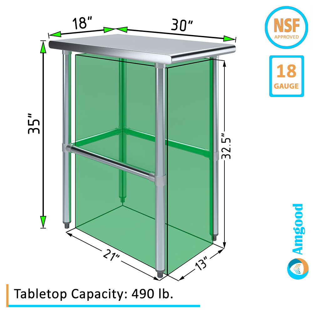30″ X 18″ Stainless Steel Open Base Table | NSF Prep Metal Work Table