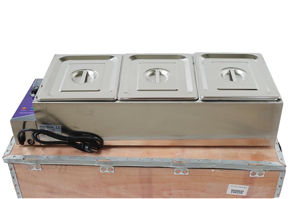 3 Pots Counter top Food Warmer 6″ Deep 1/2 size Pan Bain Marie Steamer 1500W