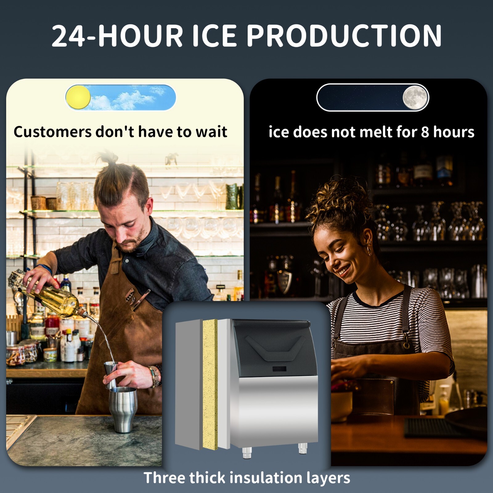 Commercial Ice Maker Machine, 400LBS/24H with 200LBS Large Storage Ice Bin