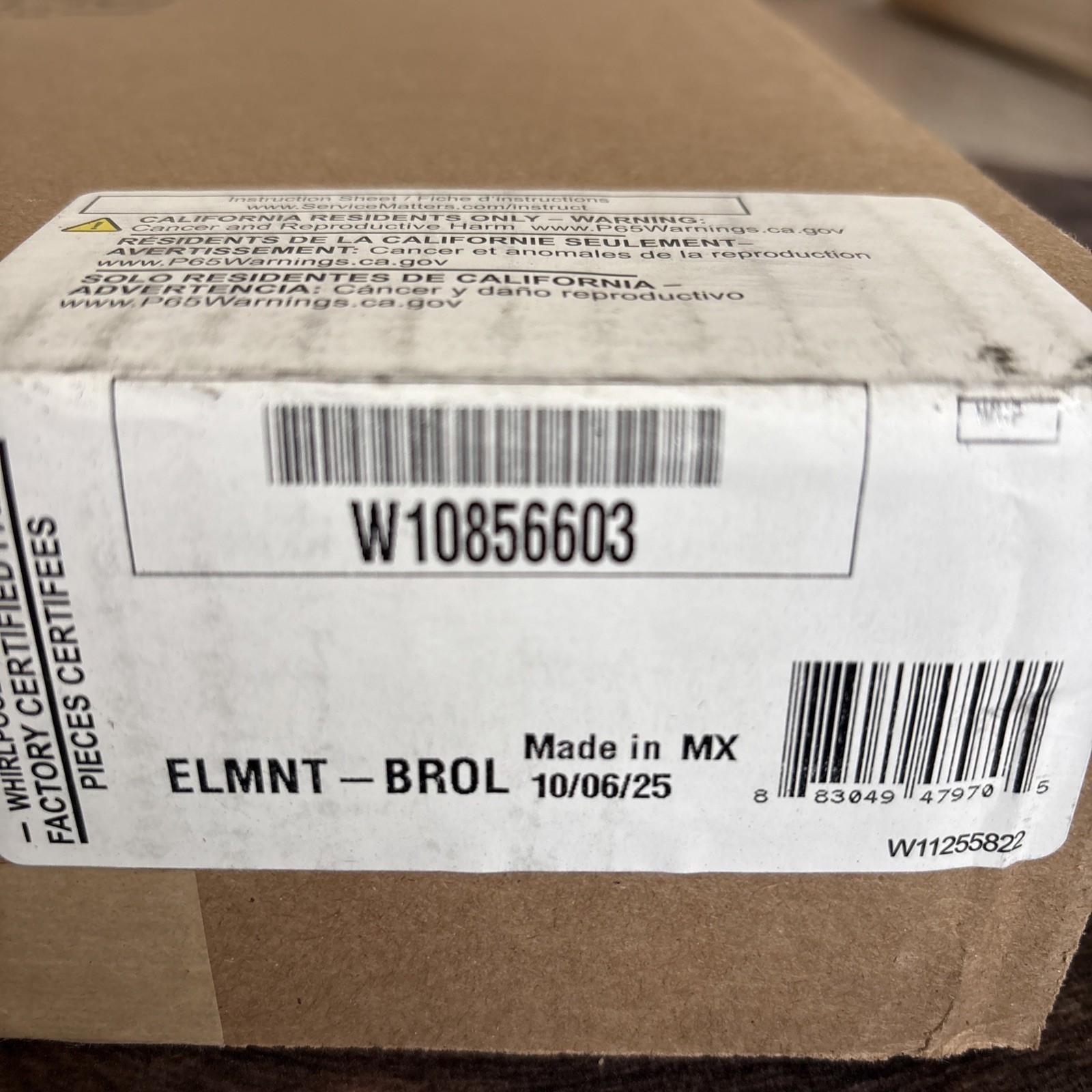 New OEM Whirlpool Electric Range WFES3030RS2 Broil Element W10856603