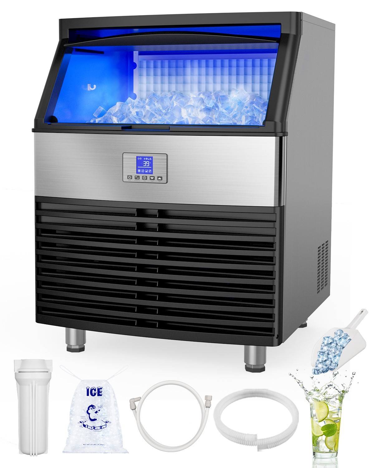 Commercial Ice Maker Machine 450LBS/24H Built-in Ice Maker with 120LBS Storage