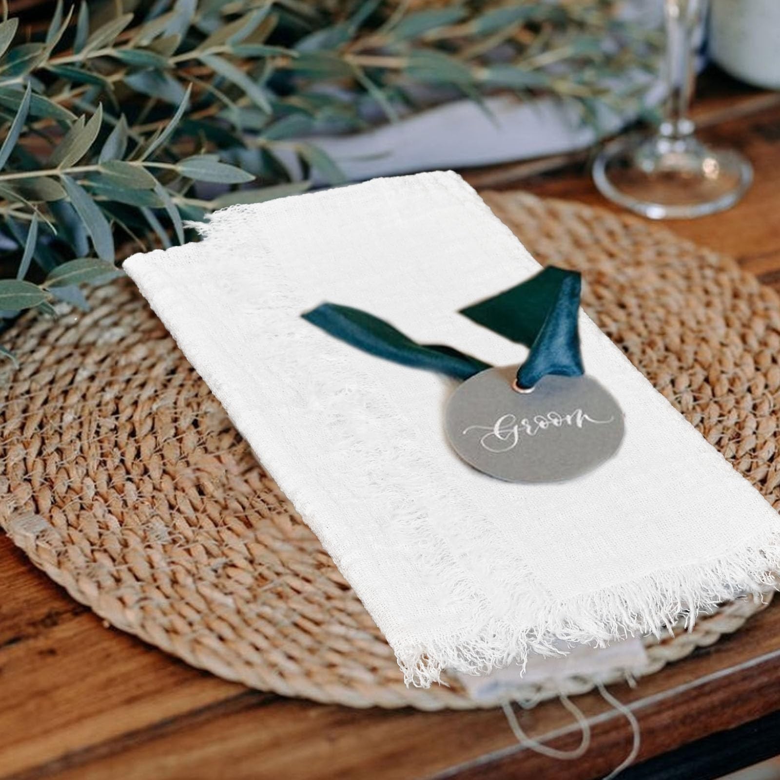 Pesonlook 60 Pcs White Handmade Cloth Napkins Fringe 16X16 Inches Cotton
