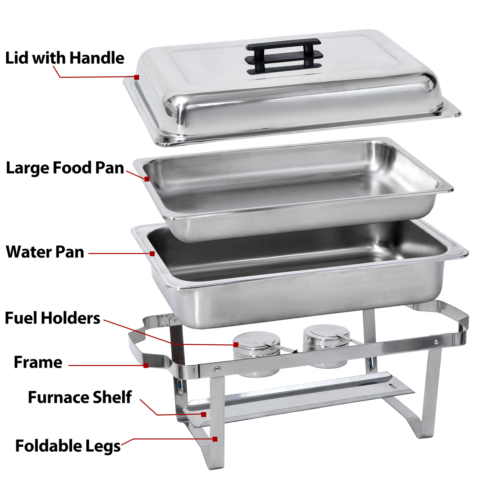 2 Pack 8QT Chafing Dish Stainless Steel Chafer Complete Set with 2 Warmer