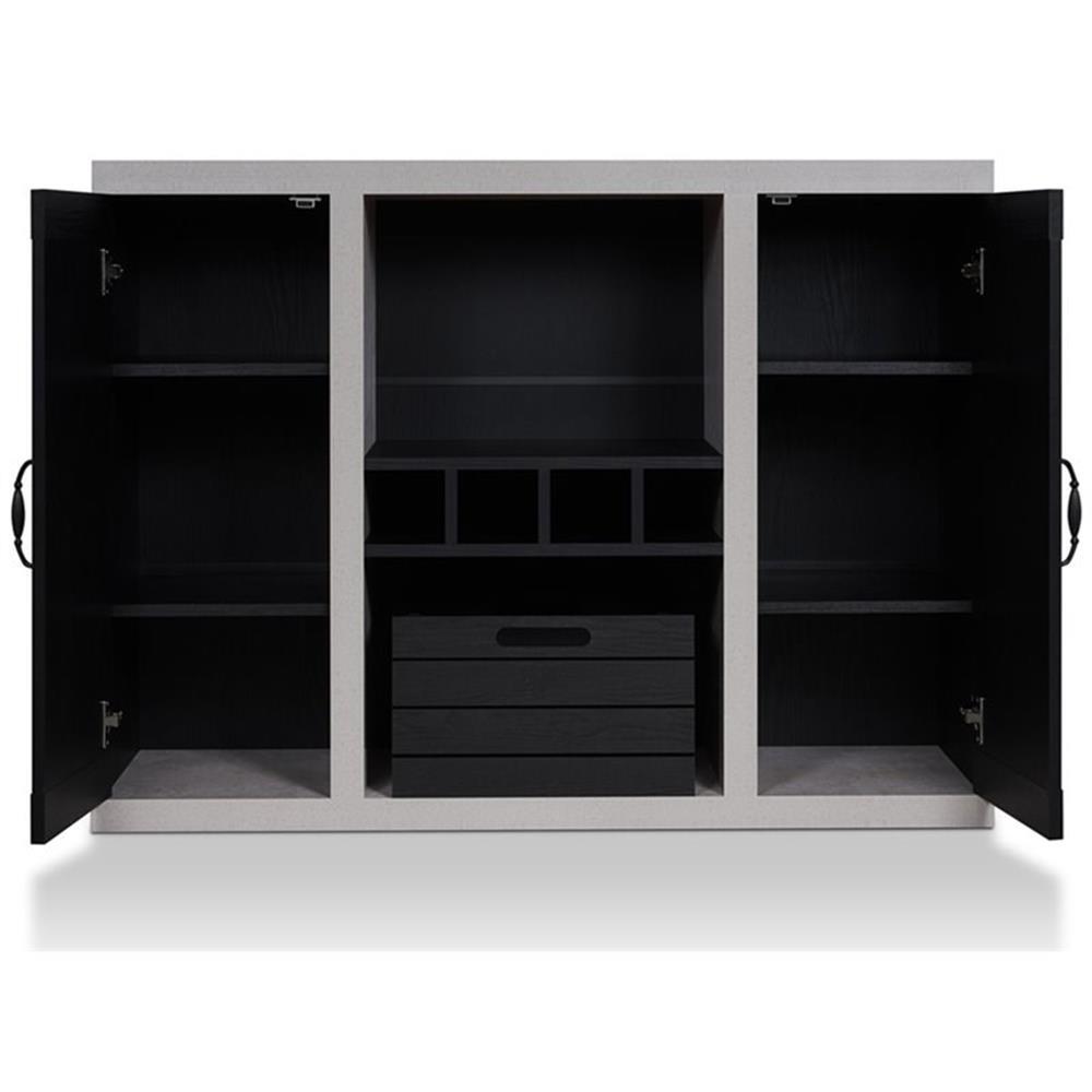 Bowery Hill Industrial Wood Wine Rack Buffet in Black and Cement