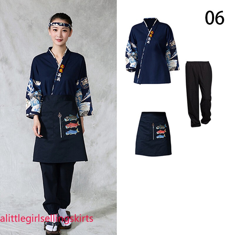 M-2XL Sushi Chef Kimono Style Coat Uniform Waiter Overalls Japanese Work Jacket