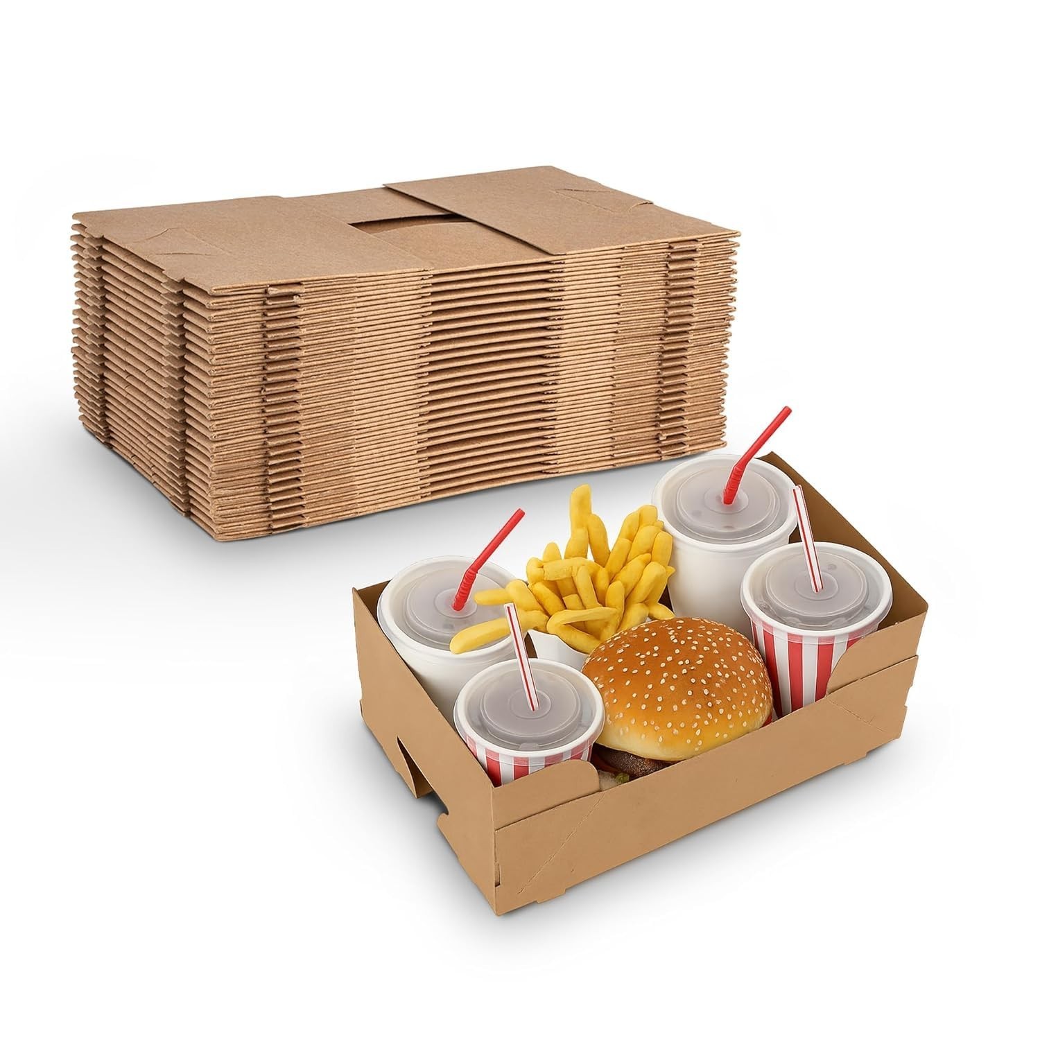 MT Products Brown Paperboard Food and Drink Tray 10.4″ x 6″ x 4″ Pack of 400
