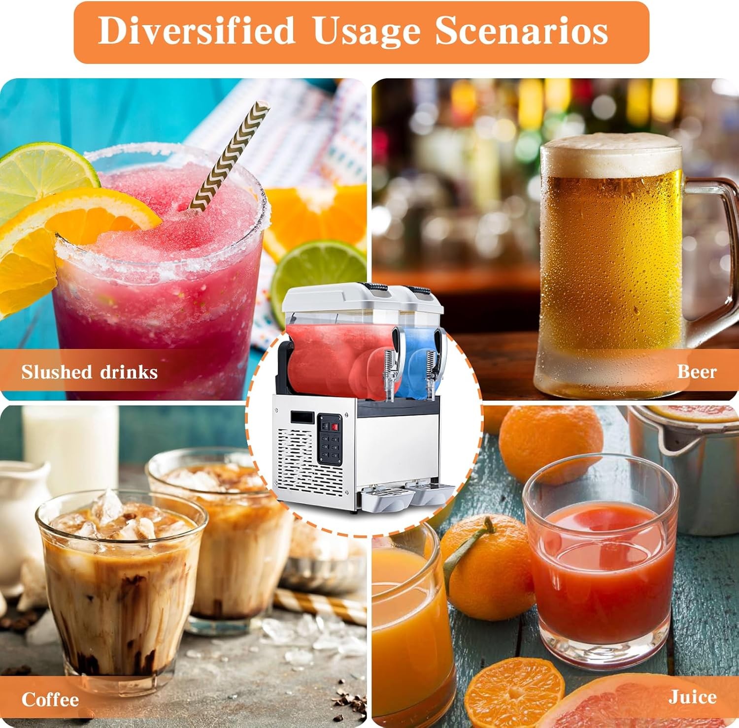 8L (2.1 Gal) Slushie Machine Dual Tank Frozen Drink Maker Margarita Machine 370W