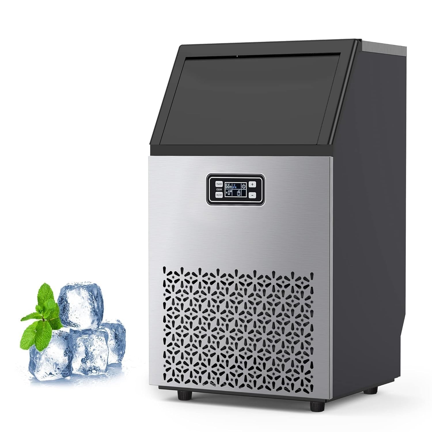 150LBS/24H Ice Maker 33LBS Storage 304 Steel Self-Clean Commercial Machine