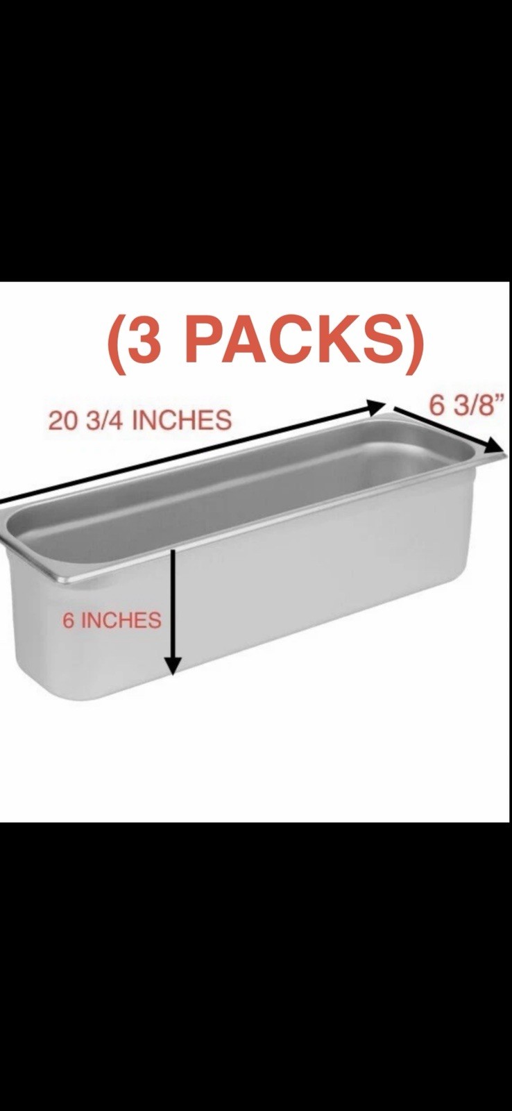 1/2 Size Long Anti-Jam Stainless Steel Steam Table/Hotel Pan-6″ Deep 4070562-3pc