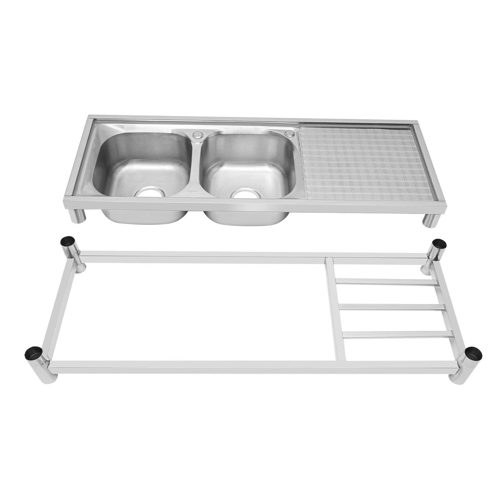 Free Standing Commercial Kitchen Sink Stainless Steel Dual Bowl For Restaurant