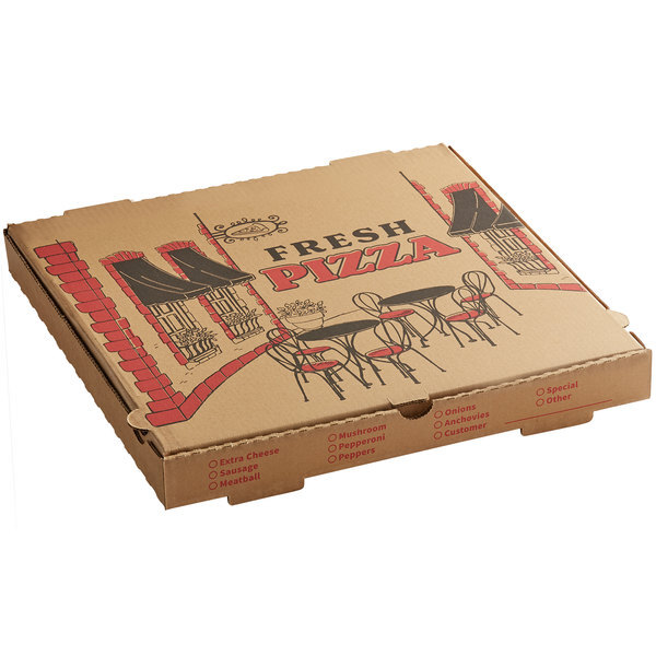 16″ x 16″ Brown Kraft Single Wall Corrugated B Flute Printed Pizza Box (50 Pack)