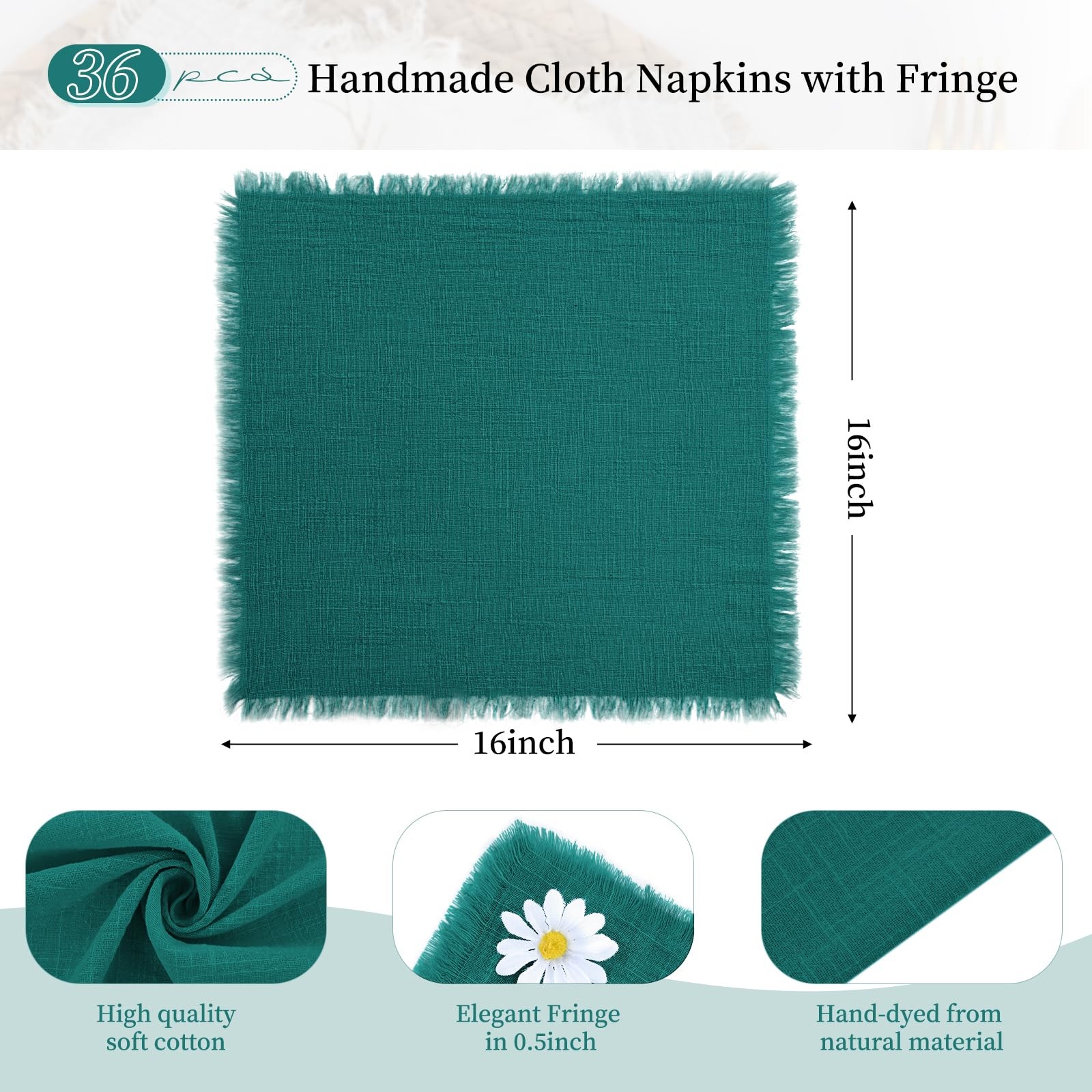 Abklesach 36 Pack Teal Cotton Linen Napkins 16 X 16 Inch Teal Napkins Cloth