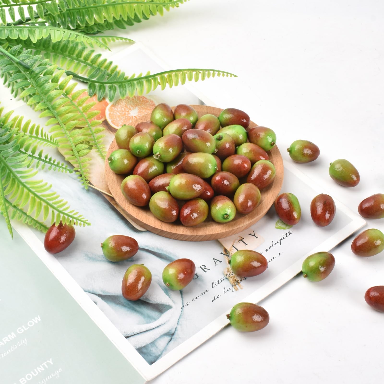 Luckforest Artificial Olives, 50 Pcs Fake Olives Lifelike Simulation Green