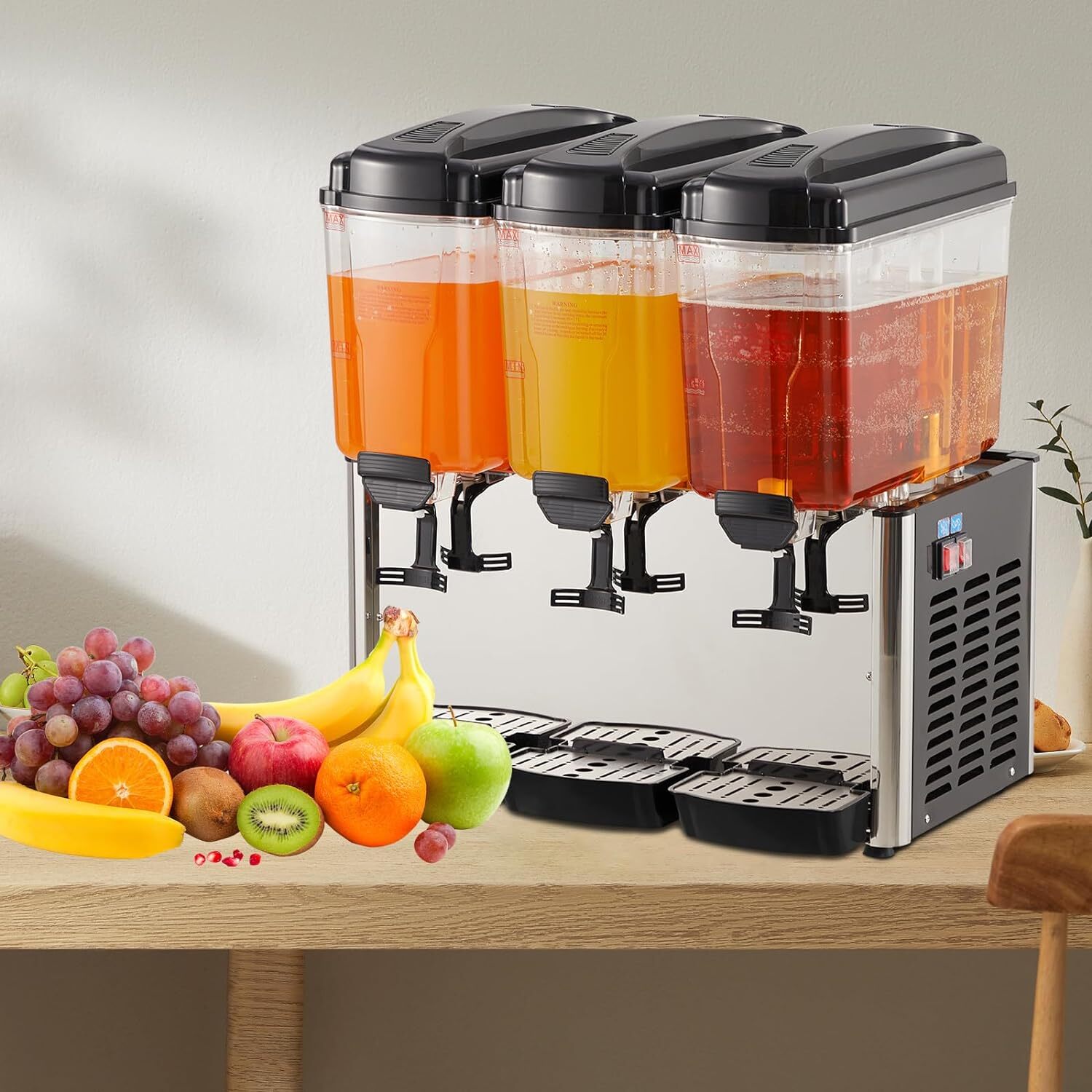 Commercial Beverage Dispenser 14.25Gallon 3 Can Iced Drink Machine w/ Thermostat