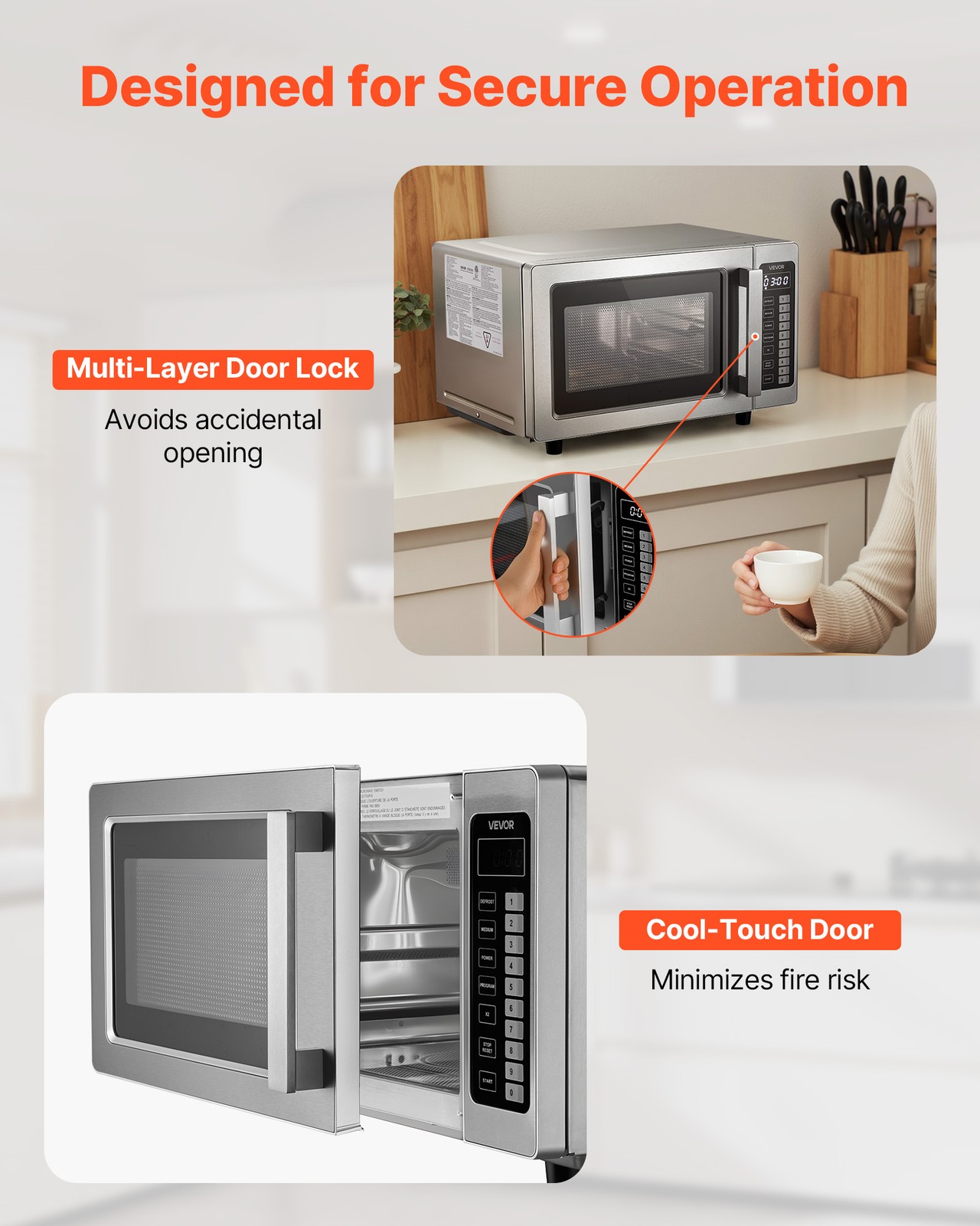 VEVOR Countertop Microwave Oven Commercial Microwave 0.9 cubic-ft 1000W Lock