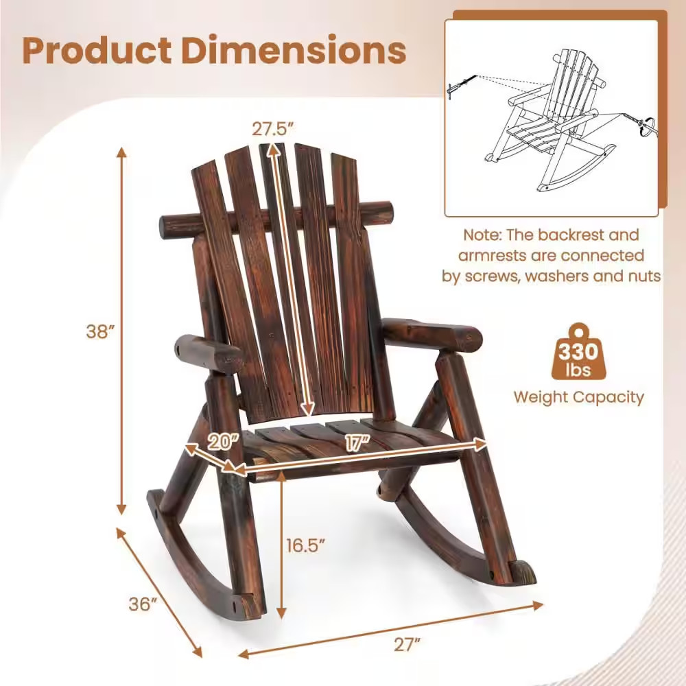 Solid Wood Outdoor Rocking Chair for Adults Adirondack Porch Rocker Patio Chair