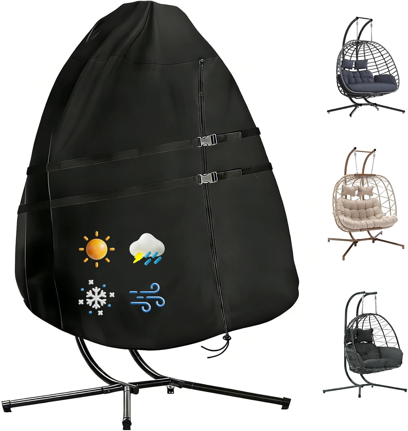 Egg Chair Cover Waterproof, 66×60 Inch Windproof Double Seat Wicker Swing