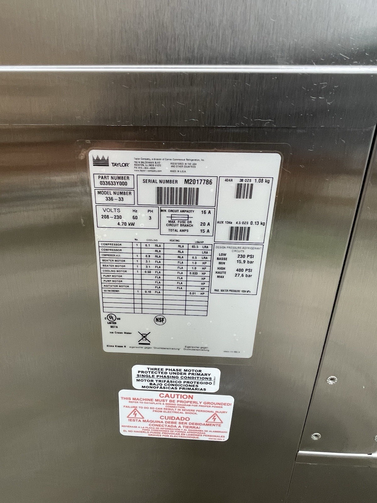 Taylor ice cream machine 336-33 Water cooled, 3Phase BRAND NEW