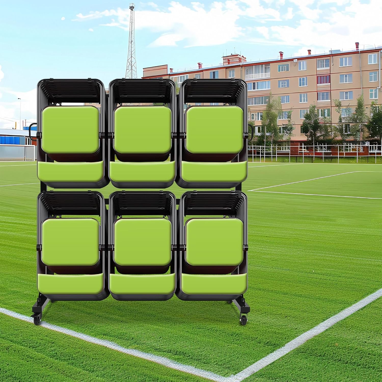Folding Chair Cart Storage Rack w/ Wheels for 80 Chairs of 800Lbs w/ Rain Cover
