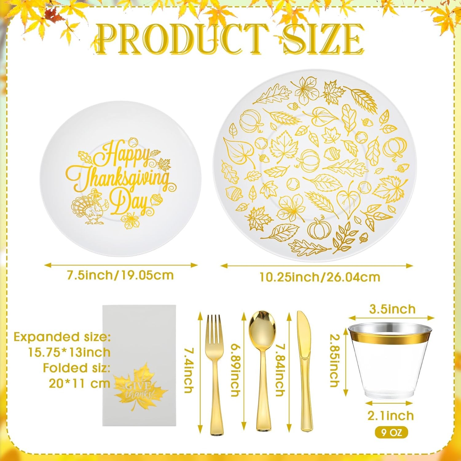 210 Pcs Thanksgiving Plastic Dinnerware Set, Disposable Plates Includes 30