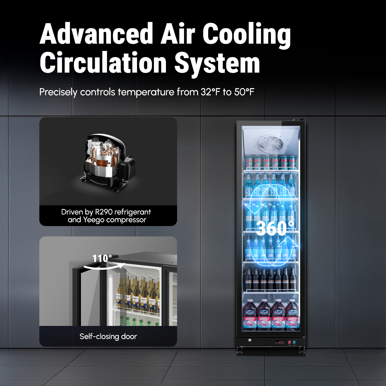 Yeego Commercial Display Beverage Refrigerator 12.36 Cu.ft Merchandiser Upright