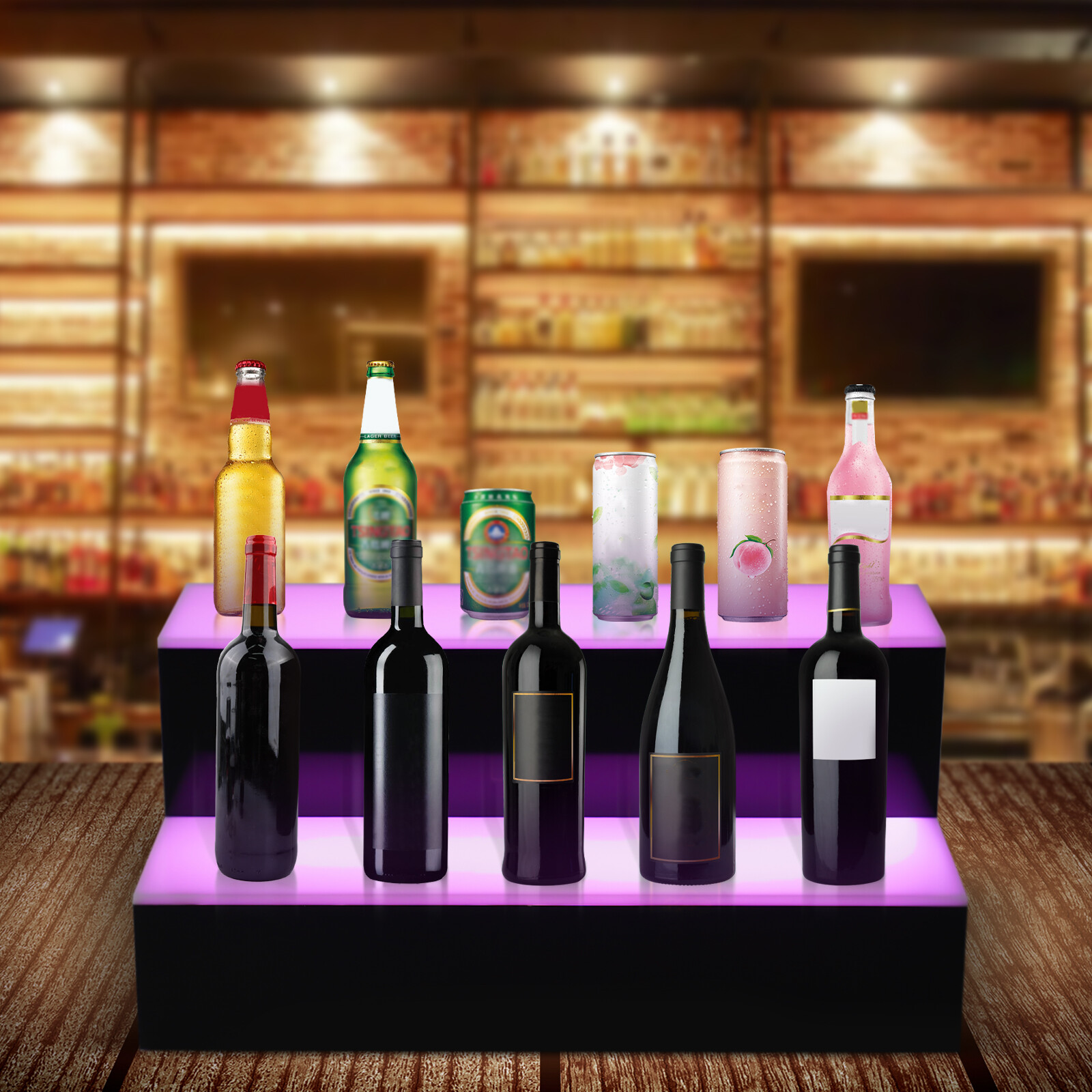 LED Liquor Bottle Display Shelf 2 Tier 15.7-inch Home Bar with Remote Control